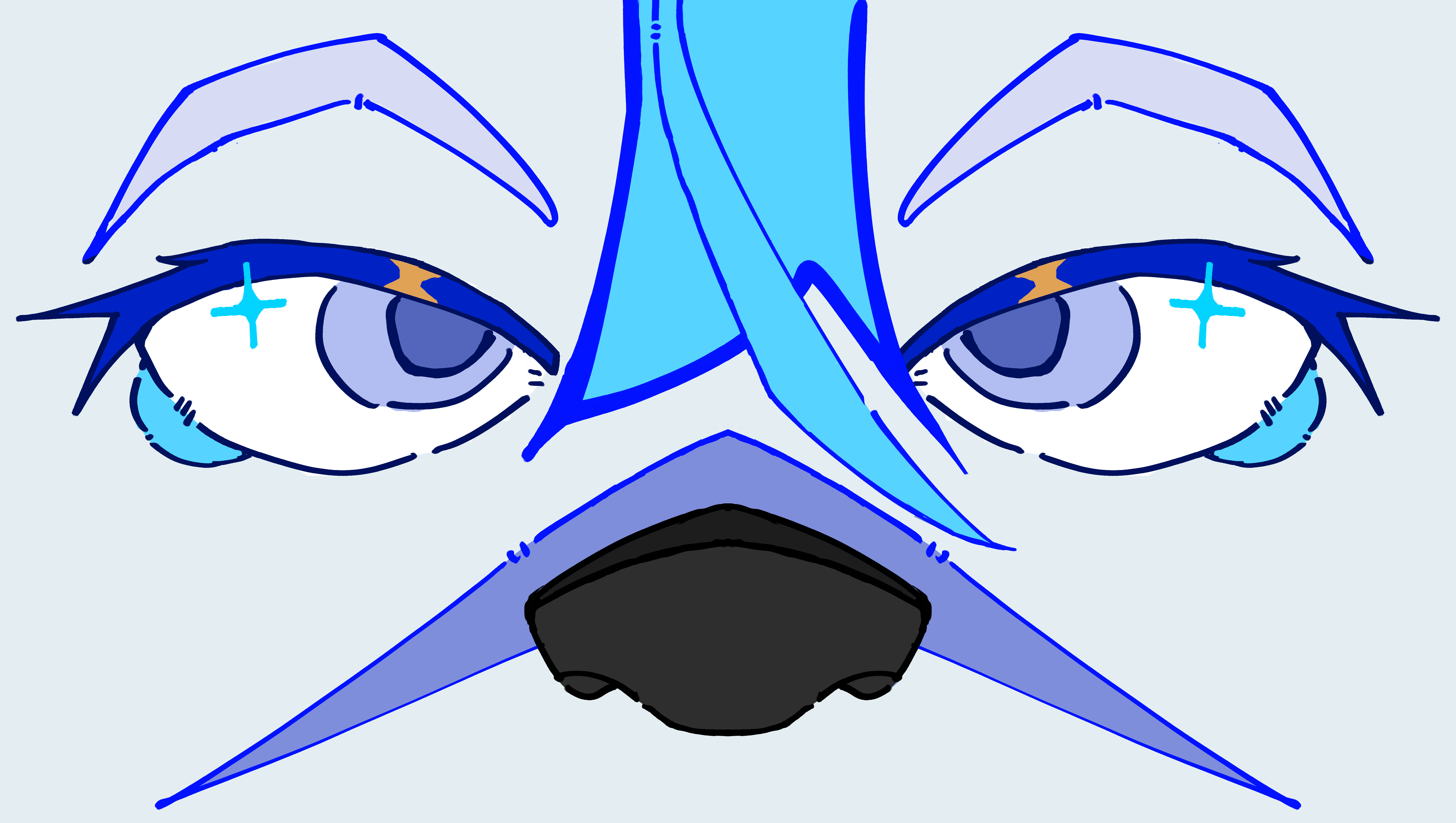 Close-up character artwork focused on expressive blue eyes